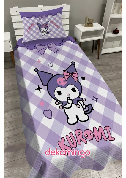 Mor Kareli Kuromi Bebek ve Çocuk Odası Pike Takımı