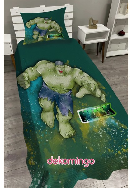 Hulk Yeşil Bebek ve Çocuk Baza Pike Takımı ve Yastık Kılıfı ( Tek Kişilik )