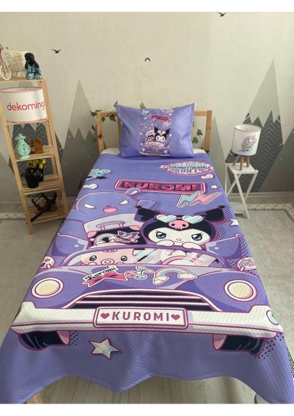 Arabalı Kuromi Lila Bebek ve Çocuk Odası Pike Takımı