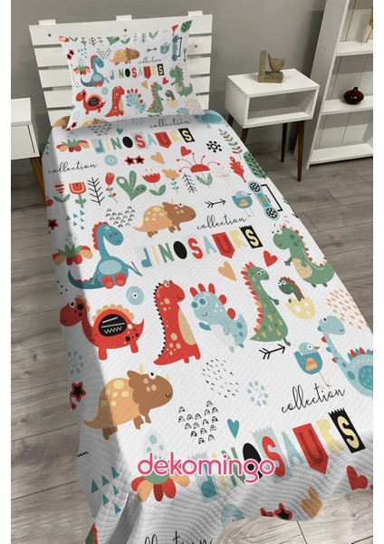 Dinazorlar Bebek ve Çocuk Baza Pike Takımı ve Yastık Kılıfı ( Tek Kişilik )