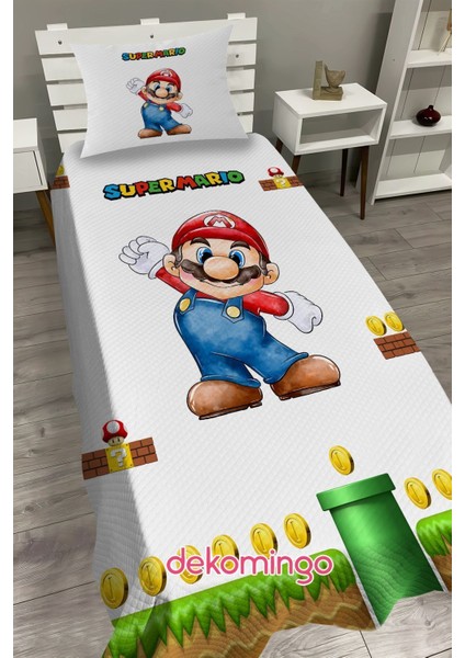 Süper Mario Bebek ve Çocuk Baza Pike Takımı ve Yastık Kılıfı ( Tek Kişilik )