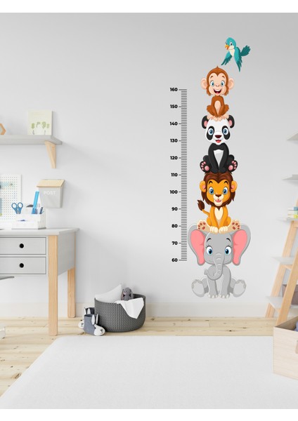 Sevimli Hayvanlar Temalı Boy Ölçer Çocuk Odası Dekoratif Metre Duvar Sticker , folyo modelleri