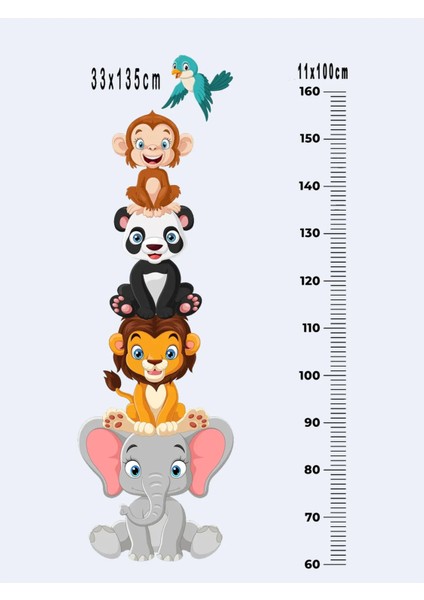 Sevimli Hayvanlar Temalı Boy Ölçer Çocuk Odası Dekoratif Metre Duvar Sticker , folyo indirimleri