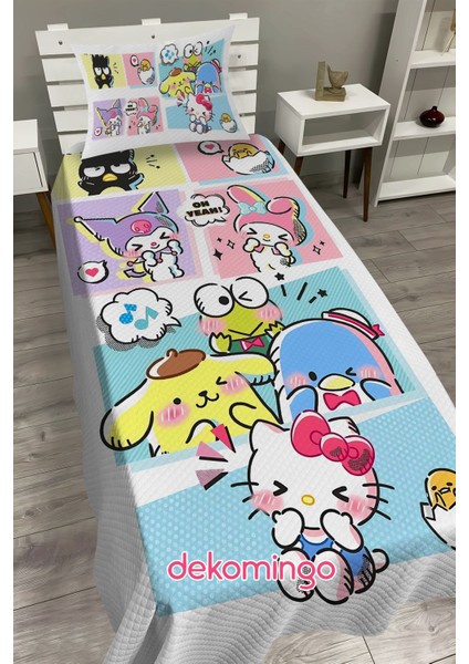 Beyaz ve Renkli Sanrio Desenli Bebek ve Çocuk Odası Pike Takımı