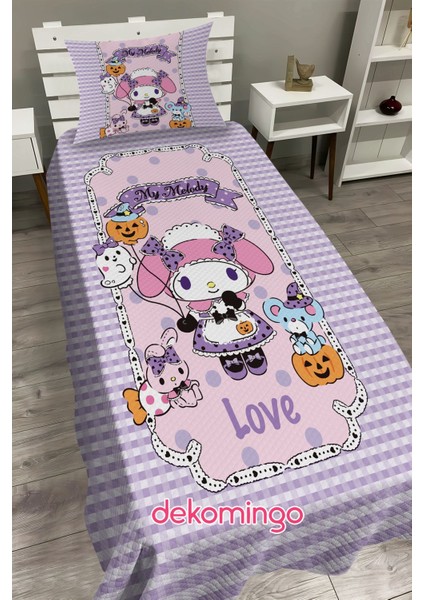 Lila My Melody Kareli Bebek ve Çocuk Odası Pike Takımı