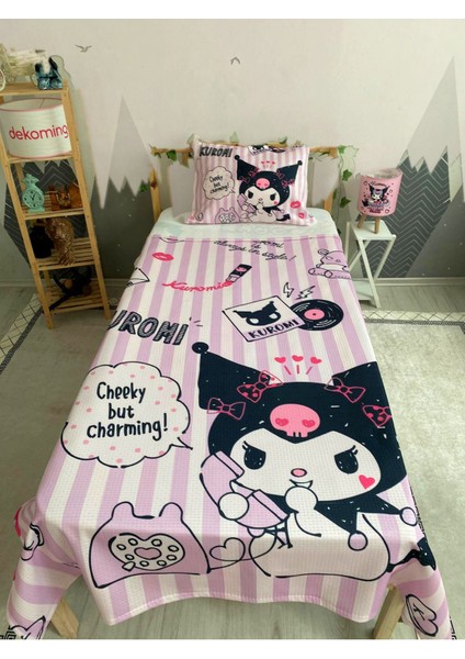 Büyük Çizgili Kuromi Bebek ve Çocuk Odası Pike Takımı