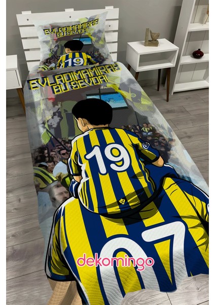 Sarı Lacivert Forma Desenli Bebek ve Çocuk Odası Pike Takımı