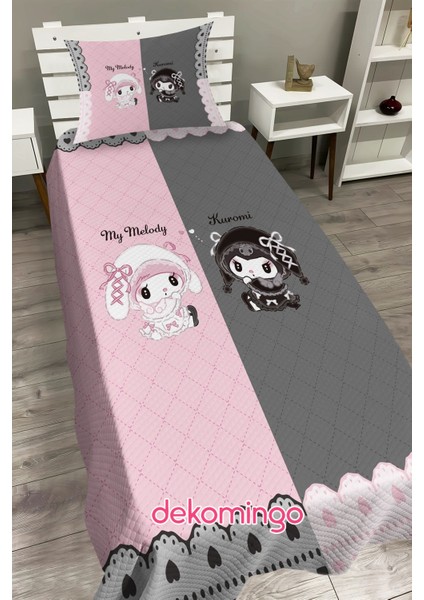 Pembe Gri Şeritli Kuromi ve Melody Bebek ve Çocuk Odası Pike Takımı fiyatları