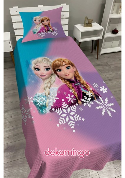 Renkli Gökkuşağı Elsa ve Anna Bebek ve Çocuk Baza Pike Takımı ve Yastık Kılıfı ( Tek Kişilik ) fiyatları
