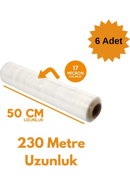 Streç Film Eşya Palet Streç Film 1.8kg 230mt 50cm 17 Mikron 6 Adet