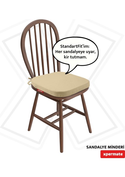 Standartfit Oval Sandalye Minderi Fermuarlı Yıkanabilir Kılıf Bağcıklı Su Ve Yağ Itici 42x42x5 Bej