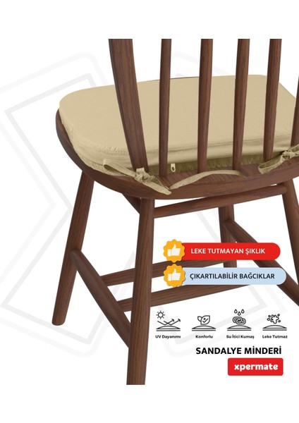 Standartfit Oval Sandalye Minderi Fermuarlı Yıkanabilir Kılıf Bağcıklı Su Ve Yağ Itici 42x42x5 Bej indirimleri
