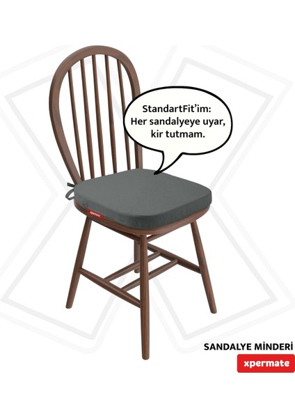 Standartfit Oval Sandalye Minderi Fermuarlı Yıkanabilir Kılıf Bağcıklı Su Ve Yağ Itici 42x42x5 Antrasit