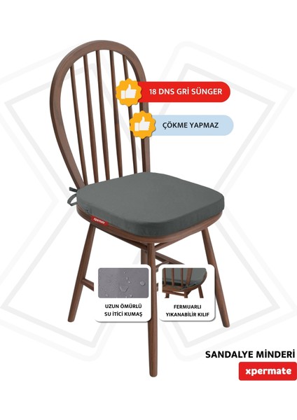 Standartfit Oval Sandalye Minderi Fermuarlı Yıkanabilir Kılıf Bağcıklı Su Ve Yağ Itici 42x42x5 Antrasit fiyatları