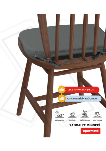 Standartfit Oval Sandalye Minderi Fermuarlı Yıkanabilir Kılıf Bağcıklı Su Ve Yağ Itici 42x42x5 Antrasit indirimleri