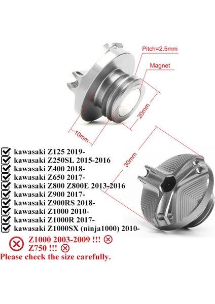 Siyah Stil Kawasaki Z800 Z650 Z900 Z400 Z1000 Z1000R Z1000SX Z900RS Için M20*2.5 Alüminyum Yağ Filtre Kupası Motor Tapası (Yurt Dışından) modelleri