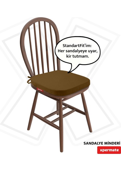 Standartfit Oval Sandalye Minderi Fermuarlı Yıkanabilir Kılıf Bağcıklı Su ve Yağ Itici 42X42X5 Kahve