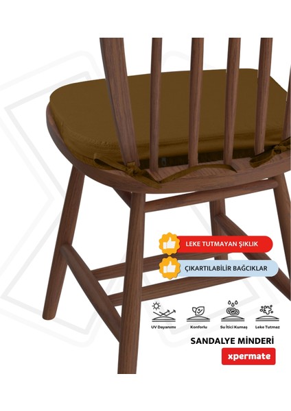 Standartfit Oval Sandalye Minderi Fermuarlı Yıkanabilir Kılıf Bağcıklı Su ve Yağ Itici 42X42X5 Kahve indirimleri
