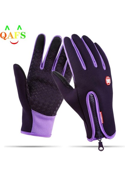 Mor Tarzı M Beden Outdoor Kış Eldiveni Su Geçirmez Moto Termal Polarlı Dokunmatik Kaymaz Motosiklet Sürüşü Için (Yurt Dışından)