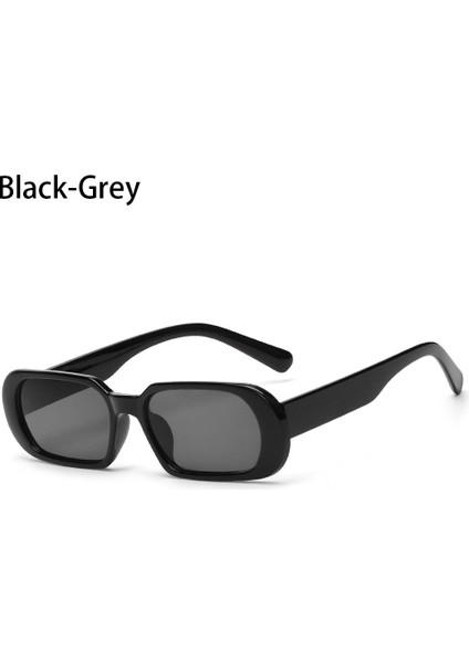 Siyah-Gri Tarzı Retro Kadın Güneş Gözlükleri Küçük Dikdörtgen Çerçeve Güneş Gözlüğü UV400 Koruma Gözlük Yaz Seyahat Plaj Trendi Gözlükler (Yurt Dışından)