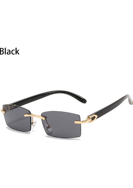 Siyah1 Tarzı Renkli Çerçevesiz Dikdörtgen Güneş Gözlüğü Retro Sürüş Güneş Gözlüğü Kadın Erkek Çerçevesiz Metal UV400 Gözlük Yeni Yaz Gözlüğü (Yurt Dışından)