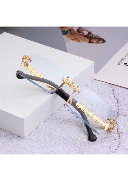 Siyah1 Tarzı Renkli Çerçevesiz Dikdörtgen Güneş Gözlüğü Retro Sürüş Güneş Gözlüğü Kadın Erkek Çerçevesiz Metal UV400 Gözlük Yeni Yaz Gözlüğü (Yurt Dışından) fırsatları