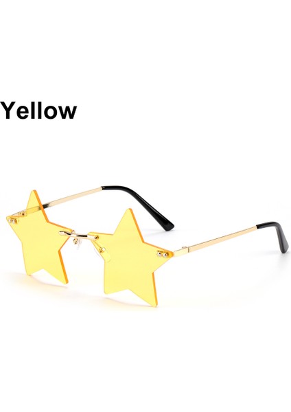 Sarı Stil Rimless Yıldız Şekilli Güneş Gözlüğü Sürüş Trendi Gözlük Kadın Erkek Parti Gözlük Komik Pentagram Gözlük Noel Dekor (Yurt Dışından)