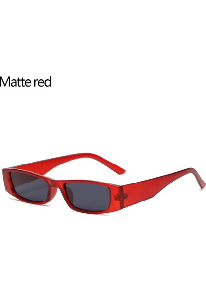 Mat Kırmızı Stil Küçük Dikdörtgen Güneş Gözlüğü Retro Dar Çerçeve Güneş Gözlüğü Trend UV400 Güneş Gözlüğü Vintage Kare Gözlük Eski Moda Gözlük (Yurt Dışından)