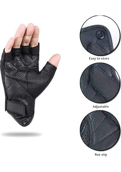 Siyah Stil Xxl Motosiklet Eldiveni Deri Rahat Nefes Alabilen Yarım Parmak Eldiven Cross Country Yarışı Açık Eldiven (Yurt Dışından) modelleri