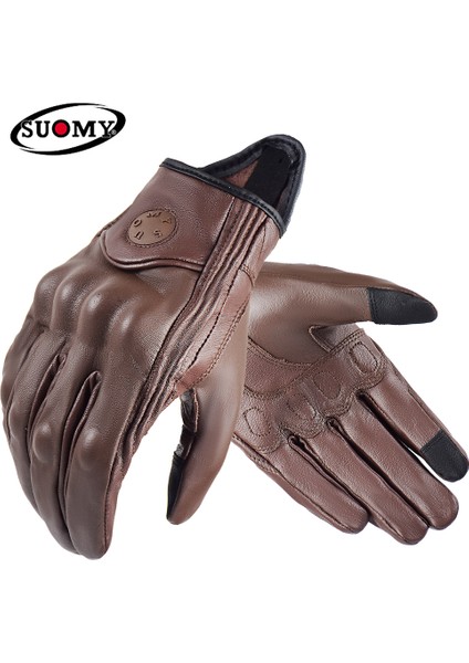 SU33 Yeşil Stil Xs Beden Suomy Vintage Deri Motosiklet Eldiveni Tam Parmak Motor Ekipmanı Kadın Erkek Kahverengi Atv Sürücü Spor Koruyucu Eldiven Guantes (Yurt Dışından) modelleri
