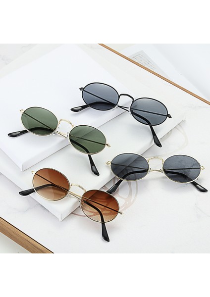 1-Sarı Çay Tarzı Küçük Metal Çerçeveli Oval Kadın Güneş Gözlüğü Retro Erkek Şemsiyesi Güneş Gözlükleri Unisex Yaz Vintage UV400 Gözlük (Yurt Dışından) modelleri