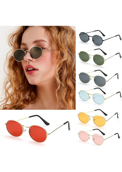 1-Sarı Çay Tarzı Küçük Metal Çerçeveli Oval Kadın Güneş Gözlüğü Retro Erkek Şemsiyesi Güneş Gözlükleri Unisex Yaz Vintage UV400 Gözlük (Yurt Dışından) fırsatları