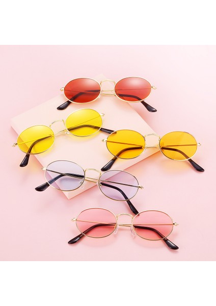 1-Sarı Çay Tarzı Küçük Metal Çerçeveli Oval Kadın Güneş Gözlüğü Retro Erkek Şemsiyesi Güneş Gözlükleri Unisex Yaz Vintage UV400 Gözlük (Yurt Dışından) indirimleri