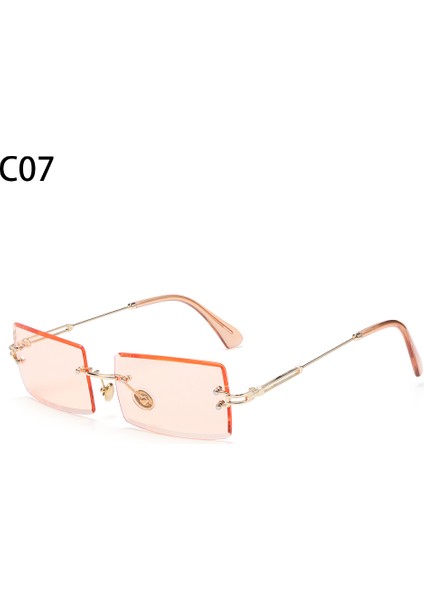 C07 Stili Moda Renkli Lens Gözlük Çerçevesiz Dikdörtgen Güneş Gözlüğü Erkek Kadın Çerçevesiz Açık Hava Metal Uv 400 Gözlük (Yurt Dışından)