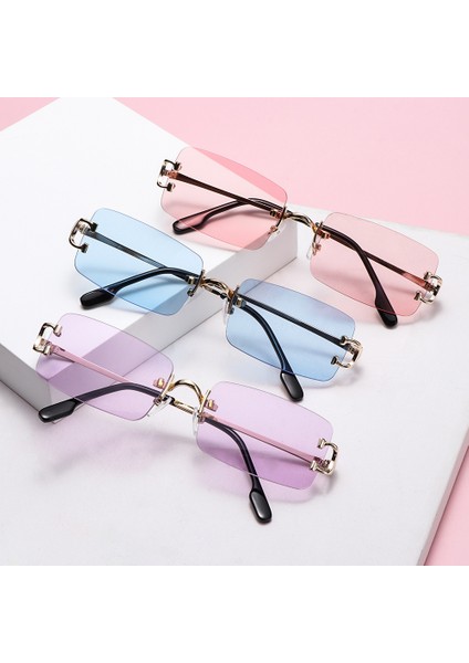 C07 Stili Moda Renkli Lens Gözlük Çerçevesiz Dikdörtgen Güneş Gözlüğü Erkek Kadın Çerçevesiz Açık Hava Metal Uv 400 Gözlük (Yurt Dışından) fiyatları