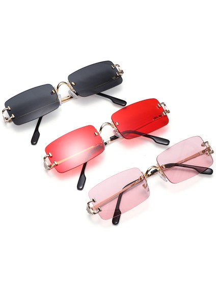 C07 Stili Moda Renkli Lens Gözlük Çerçevesiz Dikdörtgen Güneş Gözlüğü Erkek Kadın Çerçevesiz Açık Hava Metal Uv 400 Gözlük (Yurt Dışından) fırsatları
