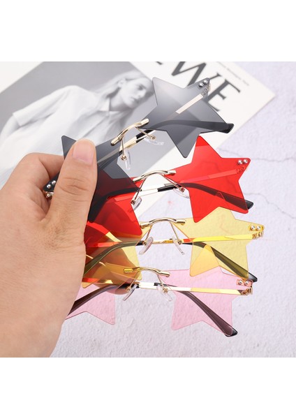 Kırmızı Stil Rimless Yıldız Şekilli Güneş Gözlüğü Sürüş Trendi Gözlük Kadın Erkek Parti Gözlük Komik Pentagram Gözlük Noel Dekor (Yurt Dışından) indirimleri