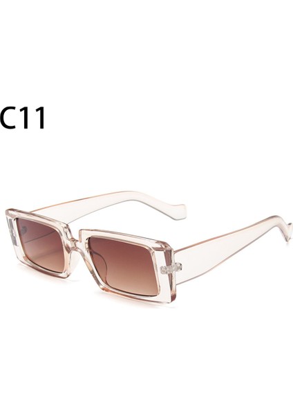 C11 Stili Yeni Moda Renkli Küçük Dikdörtgen Güneş Gözlüğü Vintage Geniş Çerçeve Kadın Güneş Gözlüğü Yaz Bayan UV400 Lens Trendy Gözlük (Yurt Dışından)