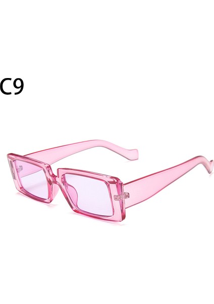 C9 Stili Yeni Moda Renkli Küçük Dikdörtgen Güneş Gözlüğü Vintage Geniş Çerçeve Kadın Güneş Gözlüğü Yaz Bayan UV400 Lens Trendy Gözlük (Yurt Dışından)