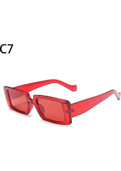 C7 Stili Yeni Moda Renkli Küçük Dikdörtgen Güneş Gözlüğü Vintage Geniş Çerçeve Kadın Güneş Gözlüğü Yaz Bayan UV400 Lens Trendy Gözlük (Yurt Dışından)
