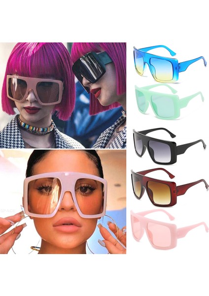 Siyah Sarı Stil Kadınlar Vintage Büyük Kare Sürüş Güneş Gözlüğü Moda Güneş Gözlüğü Yeni Tasarım Büyük Çerçeve Gradient Tonlar UV400 Gözlük (Yurt Dışından) fırsatları