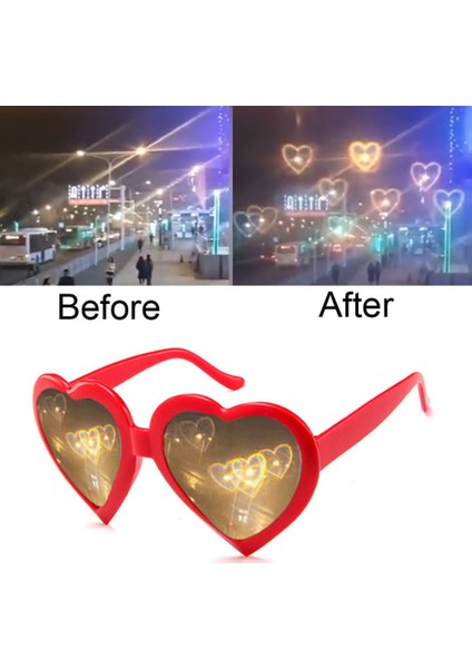 Kırmızı Bir Stil Yazın Gece Kalp Şekilli Aşk Etkisi Gözlüğü, Kalp Şekilli Diffraksiyon Aşk Işıkları Moda Güneş Gözlüğü (Yurt Dışından)