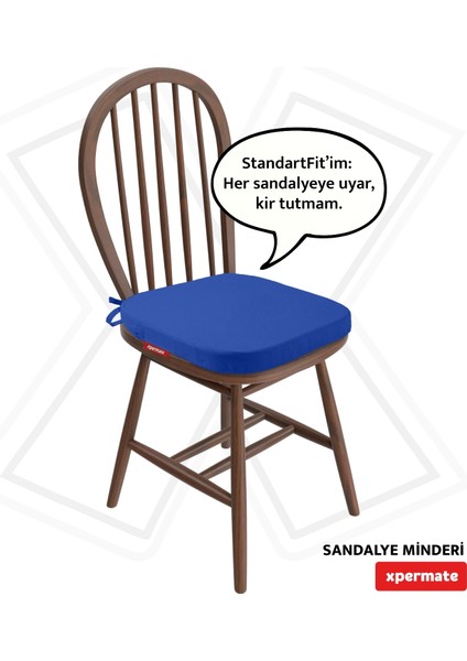 Standartfit Oval Sandalye Minderi Fermuarlı Yıkanabilir Kılıf Bağcıklı Su ve Yağ Itici 42X42X5 Mavi