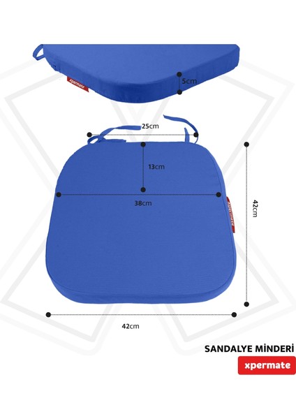 Standartfit Oval Sandalye Minderi Fermuarlı Yıkanabilir Kılıf Bağcıklı Su ve Yağ Itici 42X42X5 Mavi fiyatları