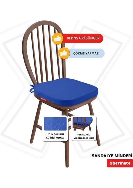 Standartfit Oval Sandalye Minderi Fermuarlı Yıkanabilir Kılıf Bağcıklı Su ve Yağ Itici 42X42X5 Mavi modelleri