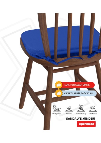 Standartfit Oval Sandalye Minderi Fermuarlı Yıkanabilir Kılıf Bağcıklı Su ve Yağ Itici 42X42X5 Mavi fırsatları