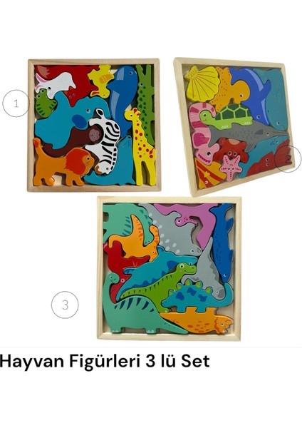 toys Ahşap Hayvanlar 3 Lü Yapboz Set