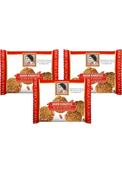 Leila Elma & Tarçın Badem Unu Kurabiyesi 40 gr x 3 Adet