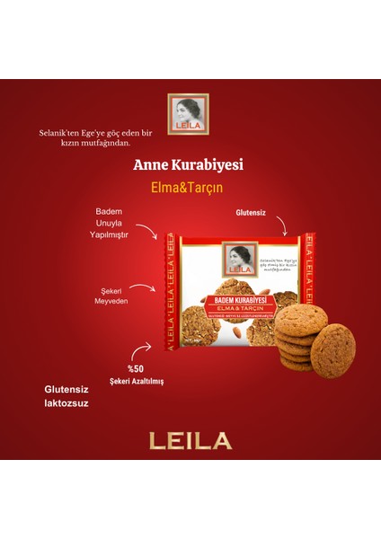 Leila Elma & Tarçın Badem Unu Kurabiyesi 40 gr x 3 Adet fiyatları