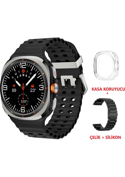 Sk 7 Ultra Amoled 47 mm Çelik + Silikon Kordonlu Akıllı Saat
